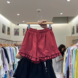 plus Size 240 Pounds French Vintage Wood Grain Edge Shorts Womens Summer Elastic Waist Loose Slimming Casual Short Pants