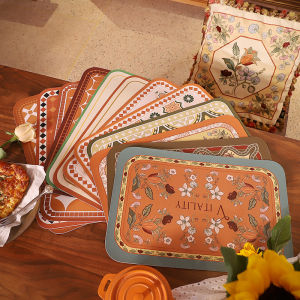 Hand-Painted American Pastoral Leather Western Food Mat Internet Celebrity Heat Insulation Waterproof Oil-Proof Bowl Mat Tableware Mat Household Table Mat