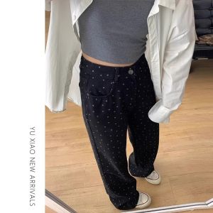 YUXIAO | Black Polka Dot Straight Leg Trousers Loose Fit