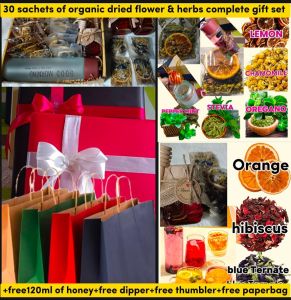 for detox 30 sachets of dried flowers and herbs +free honey +freedipper +free thumbler