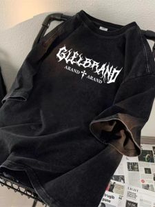 Washed Vintage Short Sleeve T-Shirt Mens Summer Trendy Oversize Five-Quarter Body Shirt Casual Loose Fit Breathable Cotton