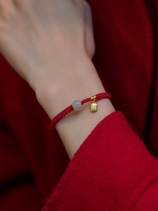 2023 New Natural Turquoise Lucky Charm Woven Hand Chain Red String Couple Birthday Gift Zodiac Year Cord Bracelet Fashion Jewelry