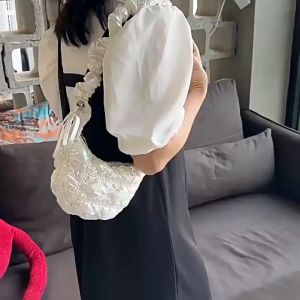 JIVIVIL xếp li bóng PU Đeo chéo cho nữ Túi túi đeo vai thanh lịch đám mây Túi túi xách túi đựng điện thoại