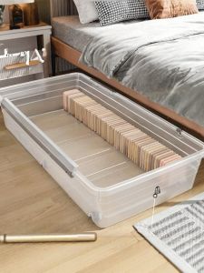 กล่องเก็บของล้อเลื่อนสไตล์ญี่ปุ่น กล่องเสื้อผ้าแบบพับได้โปร่งใสสำหรับใช้ในบ้าน กล่องเก็บของสำหรับวางใต้เตียง