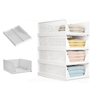 1pcs Foldable Wardrobe Storage Organizers Stackable Plastic Cupboard Baskets Clothes Storage Boxes Drawers Organizer