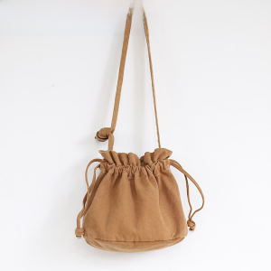 Korean Style Girl Pull-Belt Small Shoulder Bag Casual Crossbody Cloth Bag Artsy Minimalist Shoulder Bag Washed Canvas Bucket Bag
