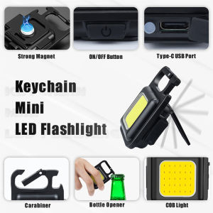 Đèn Móc Khóa Mini COB Đèn LED 4 Chế Độ Có Móc Dụng Cụ Mở Chai Đèn Làm Việc Bỏ Túi Đèn Pin Đi Bộ Đường Dài Cắm Trại Ngoài Trời Đa Năng
