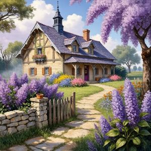 HUACAN Cross Stitch Sets House Landscape Embroidery Kit Lavender Flower 11CT Printed Canvas Needlework Decorative For Home