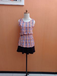 atasan wanita motif batik orange biru M L cewek kutung pinggang karet blouse