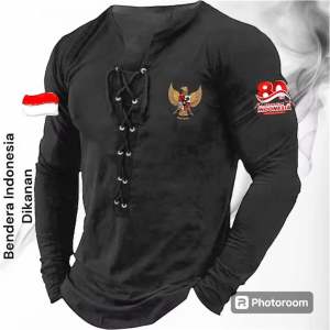 Allstar - Kaos V Neck Tali Lengan Panjang 17 Agustus Edisi80th Distro / Kaos Hari Kemerdekaan / Kaos V Neck 17 Agustus / Kaos Indonesia / Kaos Hari Kemerdekaan Indonesia