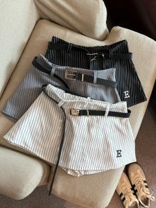 GUZILIAN | High Waist A-Line Mini Skirt With Belt Striped Asymmetrical Womens Summer Slimming Skirt Korean Style Commute Short Skirt