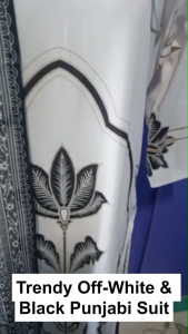 [ Ready SG Stock ] Off-White & Black Placement Printed Soft Cotton Punjabi Suit with Dupatta [ Indian Dresses ]