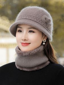 Middle-Aged and Elderly People Rabbit Fur Hat Lady Mom Winter Fleece-lined Thickened Women Grandma Knitting Warm Wool Hat