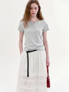 Fano | Áo Thun Henley cổ Vintage Drape Thiên Nhiên
