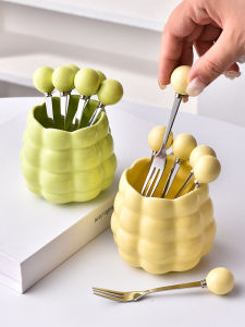 Portable Stainless Steel 304 Fruit Fork Set Cute Childrens Storage Canister Lightweight Luxury Sensation Fruit Toothpick