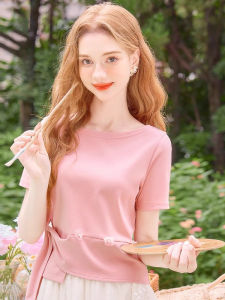 WANGGONGZHU | Sweet Round Neck Short Sleeve T-Shirt Women Summer New Small Size Short Base Top Design Sensation Niche Korean Style Commute Wind