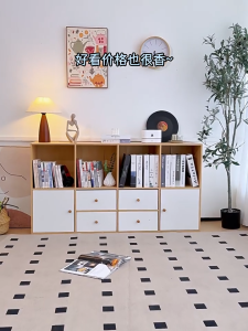 ชั้นวางหนังสือ 120cm สีขาว สีไม้ ตาหมากรุก ชั้นอเนกประสงค์ ชั้นวางของ Book Shelf เปิดชั้นวางจอแสดงผล Storage Rack