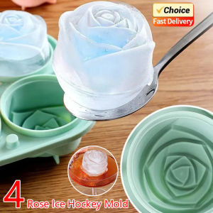3D Large Ice Cube Tray 2.5-inch Rose Ice Mold 4 Giant Cute Flower Shaped Ice Silicone Molds Suitable for Cocktail Juice