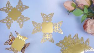 100 Pcs Gold Butterfly Truffle Wrappers Paper Cupcake Dessert Liners Candy Cupcake Tray WrappersSquare Baking Cups for Chocolate Baby Shower Birthday Wedding Party Favors