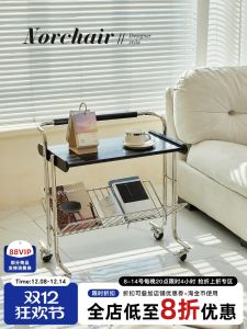 Scandinavian Style NORCHAIR Retro Double Layer Mobile Table for Home Dining Tea Table Simple Solid Wood Ideal for Living Room