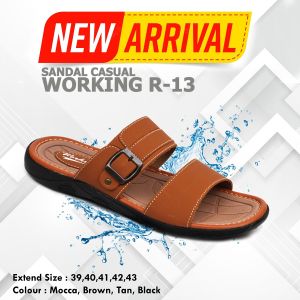 Sandal Kasual Pria Working R-13 / Sandal Selop Santai Pria Kulit Terbaru Bisa COD