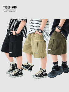 Casual Childrens Workwear Pants Boys Summer Shorts 5-Point Cotton Elastic Waistband Non-Lined Comfortable Breathable Kids Trousers