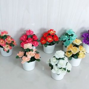 Sampai7an PBP107 / Pot Bunga Mawar Plastik Palsu Tanaman Hias Roses Artificial Ornamen Pajangan Ruangan Indoor Outdoor Dekorasi Termurah / COD