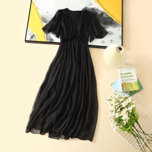 XMO | Đầm A-line Lụa Cổ V Tay Voan Cao Waist