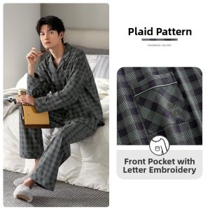 JIALEFEN | Cotton Long Sleeve Checkerboard Pattern Pajama Set