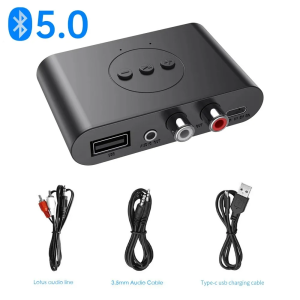 Bluetooth 5.4 Audio Transmitter Receiver FM USB 3.5MM AUX RCA Stereo HIFI Music LED Display Wireless Adapter With Mic