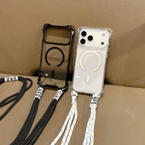 Four Corners Hook Shockproof Hard PC Case Compatible for Magsafe Charging Magnetic Case For iPhone 17 Pro Max iPhone Air Case with Adjustable Detachable Crossbody Lanyard Strap