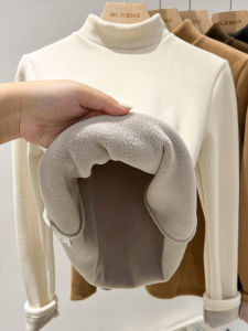 Thickened Fleece Long Sleeve Half High Collar Womens Base Shirt Inner Wear Autumn Winter Warm Top T-Shirt Stylish Commute Style Slim Fit