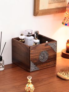Solid Wood Carved  Storage Basket Bathroom Kitchen Office Countertop Storage Box Desktop Organization