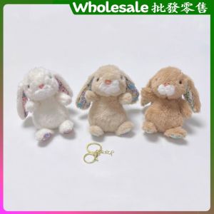 Cute Ear Drop Rabbit Plush Bag Charm Keychain Gift for Girls Flower Patterned Fabric Scented Doll Backpack Decorations