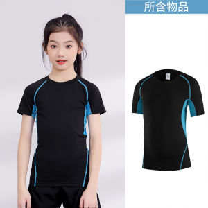 ชุดออกกําลังกายสําหรับเด็กแบบแห้งเร็ว: แขนสั้นรัดรูปประเภทตัวดูดซับความชื้นระบายอากาศได้ยืดหยุ่นเป็นพิเศษสําหรับการวิ่งบาสเก็ตบอลและสเก็ตลีลา