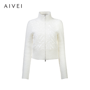 AIVEI | Winter Shimmer Zipper Furry Knitted Cardigan