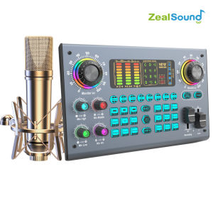 Zealsound ชุดอุปกรณ์การ์ดเสียงสำหรับเล่นเกม พ็อดคาสท์สดแบบมืออาชีพพร้อมไมโครโฟน48V XLR สำหรับพีซีบันทึกเสียงร้องเพลงสตรีมมิ่ง