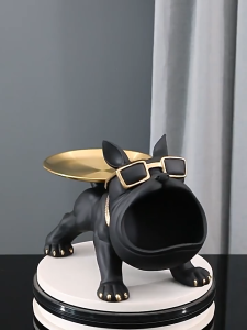 Black resin bulldog figurine with gold accents and sunglasses multifunctional shelf for keys and accessories Nordic style creative art.