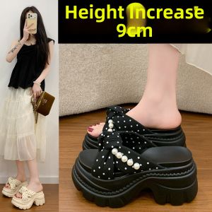 DINGMUYI | Thick Sole Height Increasing Dots Slip On Summer Sandal Slides 9cm
