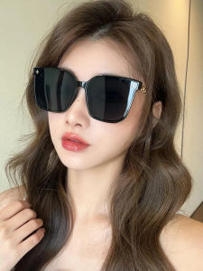 แว่นกันแดดทรงสี่เหลี่ยมขนาดใหญ่สำหรับผู้หญิง ป้องกันรังสียูวี สไตล์เกาหลี ทรงใบไม้ โพลีเอสเตอร์ ป้องกันแสงแดด