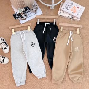 Com bo 3 quần nỉ cotton tàu thêu mặt cười dày đẹp  may kỹ dành cho bé trai - gái từ 9-24 kg