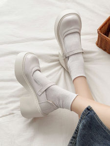 White Thick Heel Mary Jane Fashion Single Shoes Womens Spring New Style Japanese JK round Head High Heel Chunky Heel Shoes