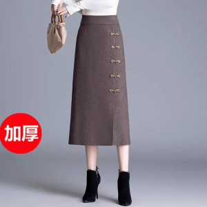 กระโปรงสั้นถักเอวสูงทรงตรง ทรงเข้ารูป ผ่าข้าง ผ้าถัก ฤดูใบไม้ร่วง ฤดูหนาว สไตล์จีนใหม่ เสื้อผ้าทำงานสำหรับผู้หญิง