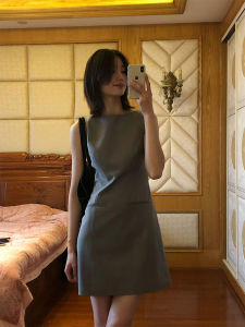 YUFUQING | High-End Summer 2025 Womens Grey Sleeveless Vest Dress Slimming Waist Design Luxury Fashion Trendy Plus Size Available