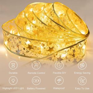 Christmas Decoration LED 4meters Ribbon Fairy Lights Christmas Tree Ornaments DIY Bows Light String New Year For Home Decor 2026