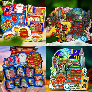 Magnetic Refrigerator Stickers Travel Souvenirs Wood Material Impression of Jiangxi Nanchang Tourism Home Decor New Chinese Style