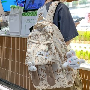 Balo Hoạt Hình Thỏ Tai Thỏ Dung Tích Lớn Cho Nữ Sinh Viên Đại Học Trung Học Phổ Thông Thiết Kế Graffiti Túi Đeo Vai Đôi