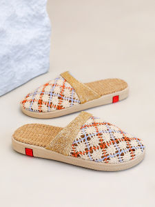 Closed Toe Cotton Yarn Cut Out Linen Slippers Womens Indoor Non Slip Soft Bottom Home Shoes Home Sandals Thick Sole K-style Summer