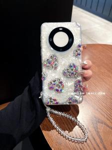 Creative Shell Pattern Colorful Rhinestone Full Cover Protection Case for Huawei Mate70/60/50 pro P70/60/50 pro Nova12/11 with Hand Cord
