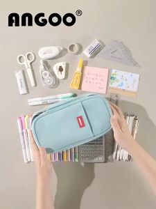 (SG Seller) Angoo Pencil Case Large Capacity Pencil Bag Kawaii Cute Double-layer Canvas Pencil Case School Supplies Stationery